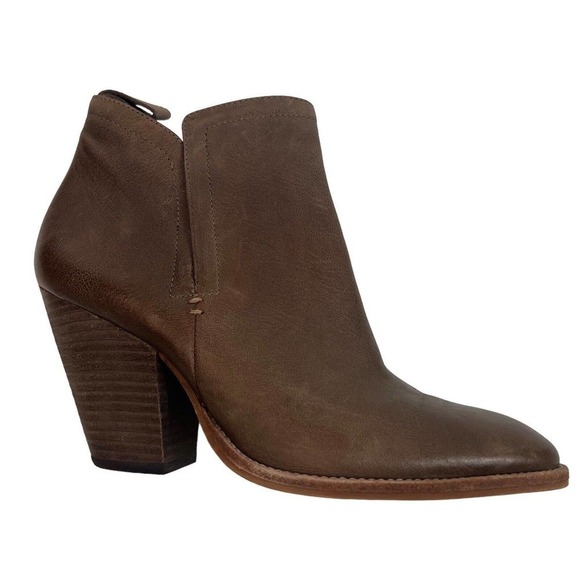 Dolce Vita Women's Taupe Gray Brown Heeled Leather Ankle Boots Booties 7 Stacked - Picture 2 of 14